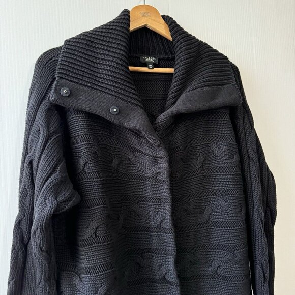 TALBOTS Woman Petite 2X Cable Knit Cowl Neck Sweater Snap Button Black Cotton - Picture 6 of 14